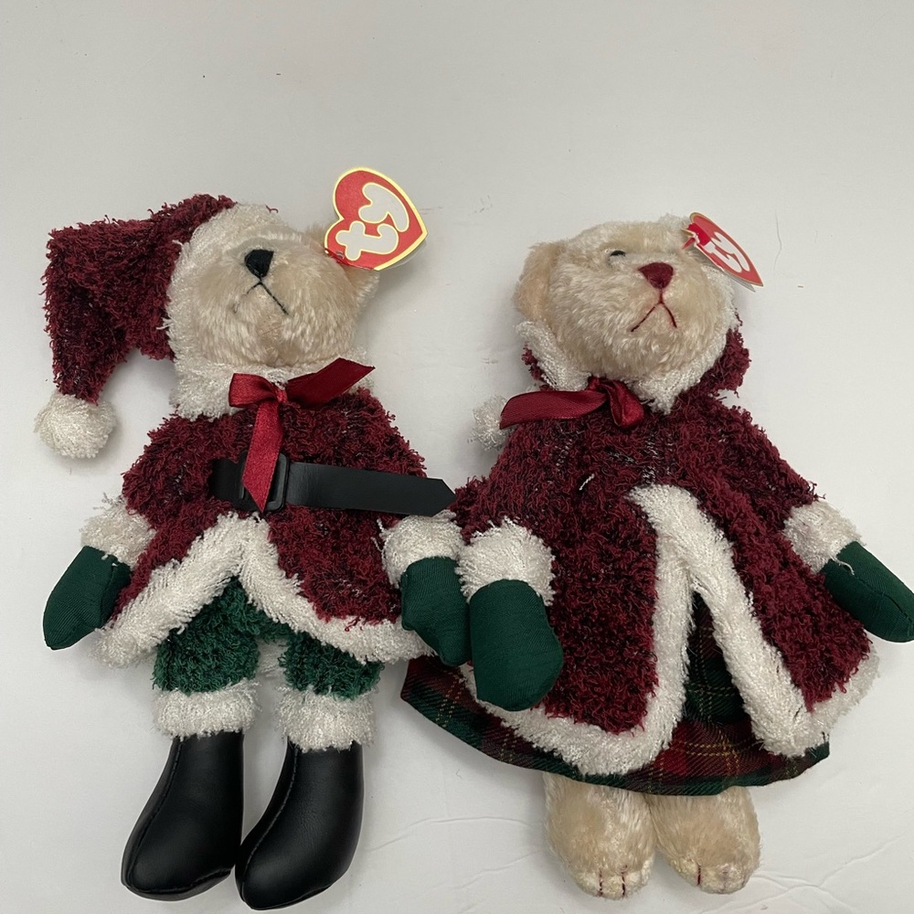 TY Attic Treasures Plush Christmas Santa + Mrs Santa Bear Jointed Stuffed Animal